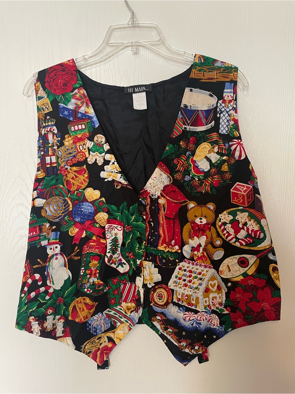 Vintage Christmas Novelty Vest L XL 111 Main Ugly Holiday Party Santa Teddy Bear